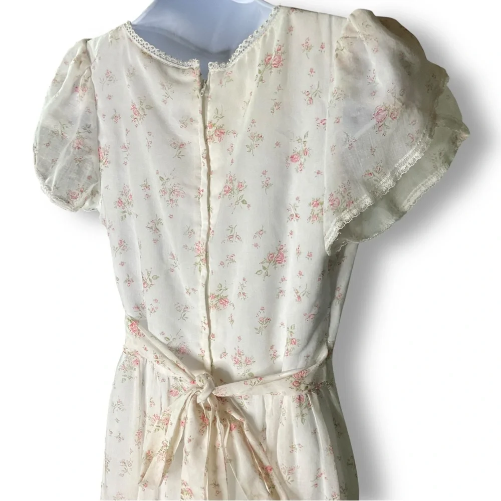 Gunne Sax Jessica Vintage Dress M Floral Chiffon Maxi Flutter Sleeve Cottagecore - Picture 10 of 15